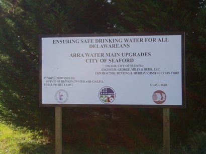Sign announcing ARRA project in Seaford.