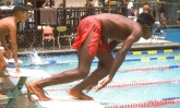 Young man diving into swimming pool.