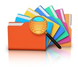 File folders with magnifying glass
