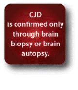 CJD is confirmed only through brain biopsy or brain autopsy.