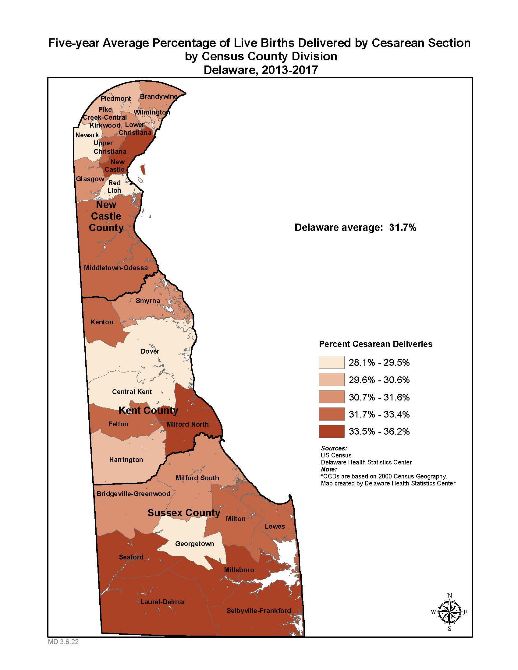 Map: Births delivered by c-section 13-17