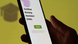 Certified Nursing Assistant (CNA) program. A student enrolls in courses to study, to learn a new skill and pass certification.